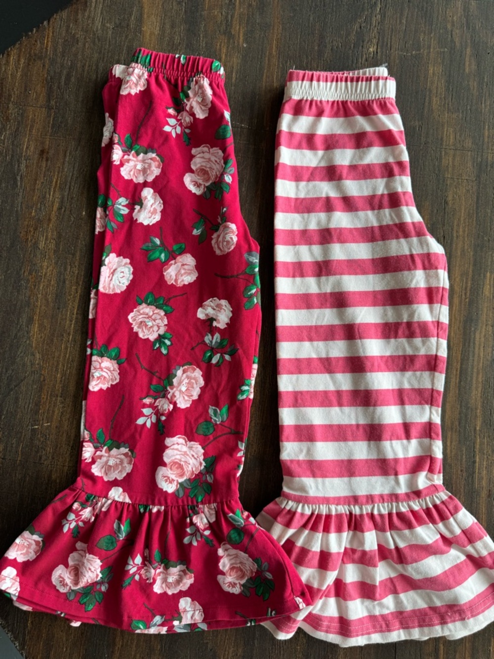 Matilda Jane Pink Floral & Pink-White Stripe Ruffle Leggings - Picture 2 of 6